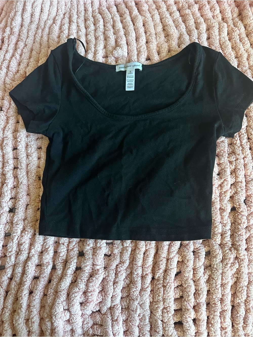 Ambiance Black Short Sleeve Scoop Crop Top